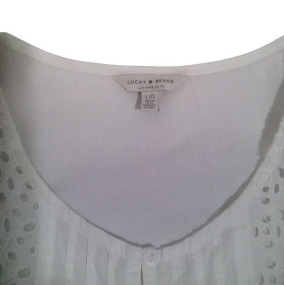 Lucky Brand Sophia White Eyelet Scoop Neck Sleeveless Tie Waist SunDress Large - Picture 6 of 8